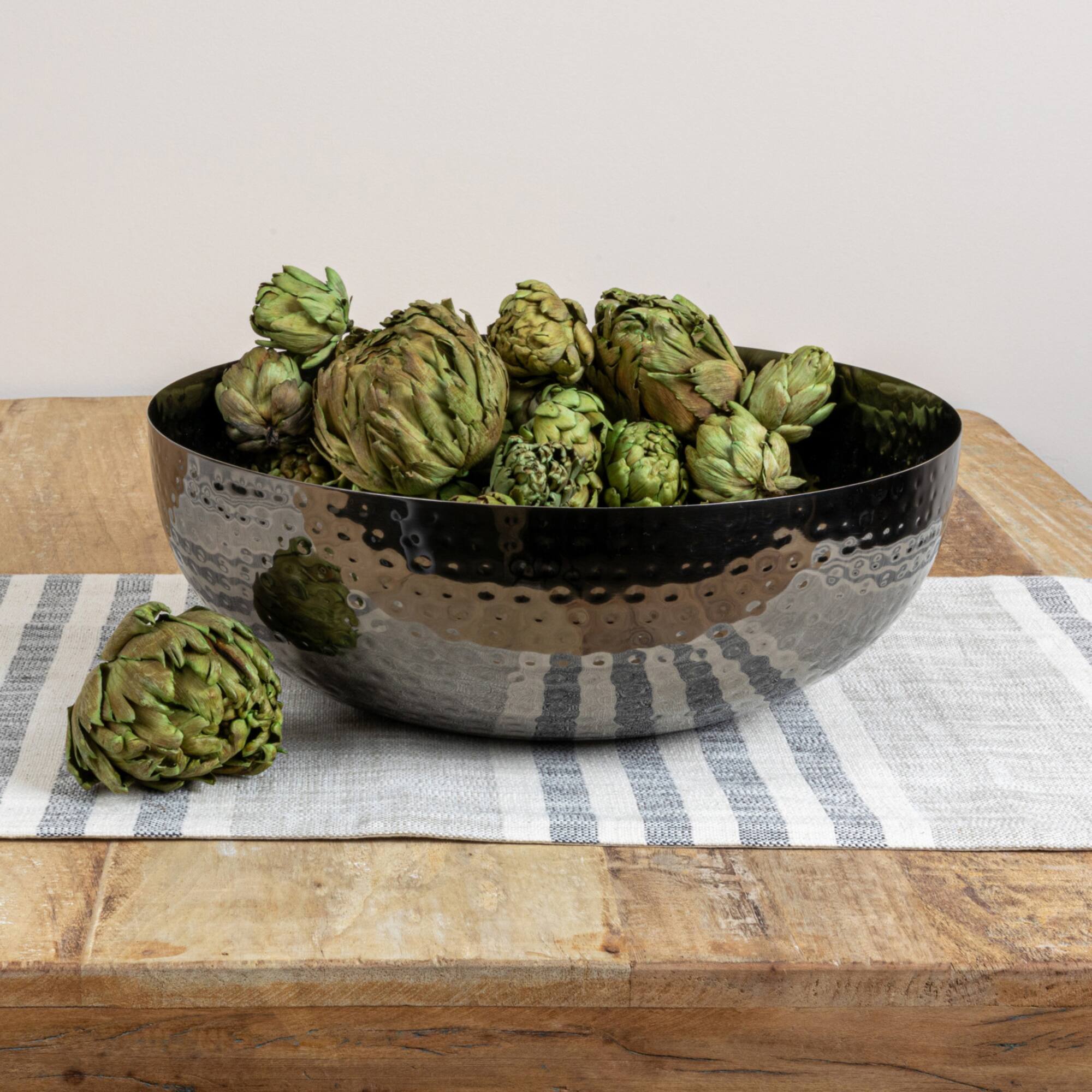 Hello Honey® 14" Oxidized Silver Round Hammered Metal Bowl
